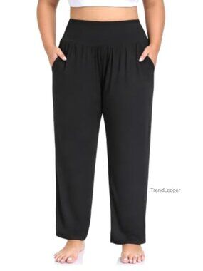 Plus Size High Waist Yoga Pants Loose Lounge Pants with Pockets